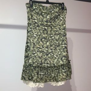 Green & Cream Strapless Dress